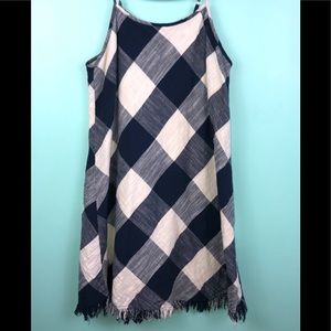 Navy blue and cream gingham print summer dress